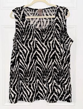Easywear by Chico's 3 Black/White Zebra Print Scoop Neck Sleeveless Tank Top